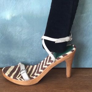 Coach sandals w/ wood bottom, animal print sock